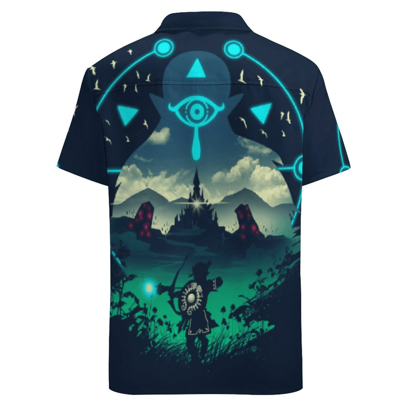 NoClaws Legend Of Zelda Hawaii Shirt Link Zelda Silhouette Castle Graphic Hawaiian Shirt Blue Unisex