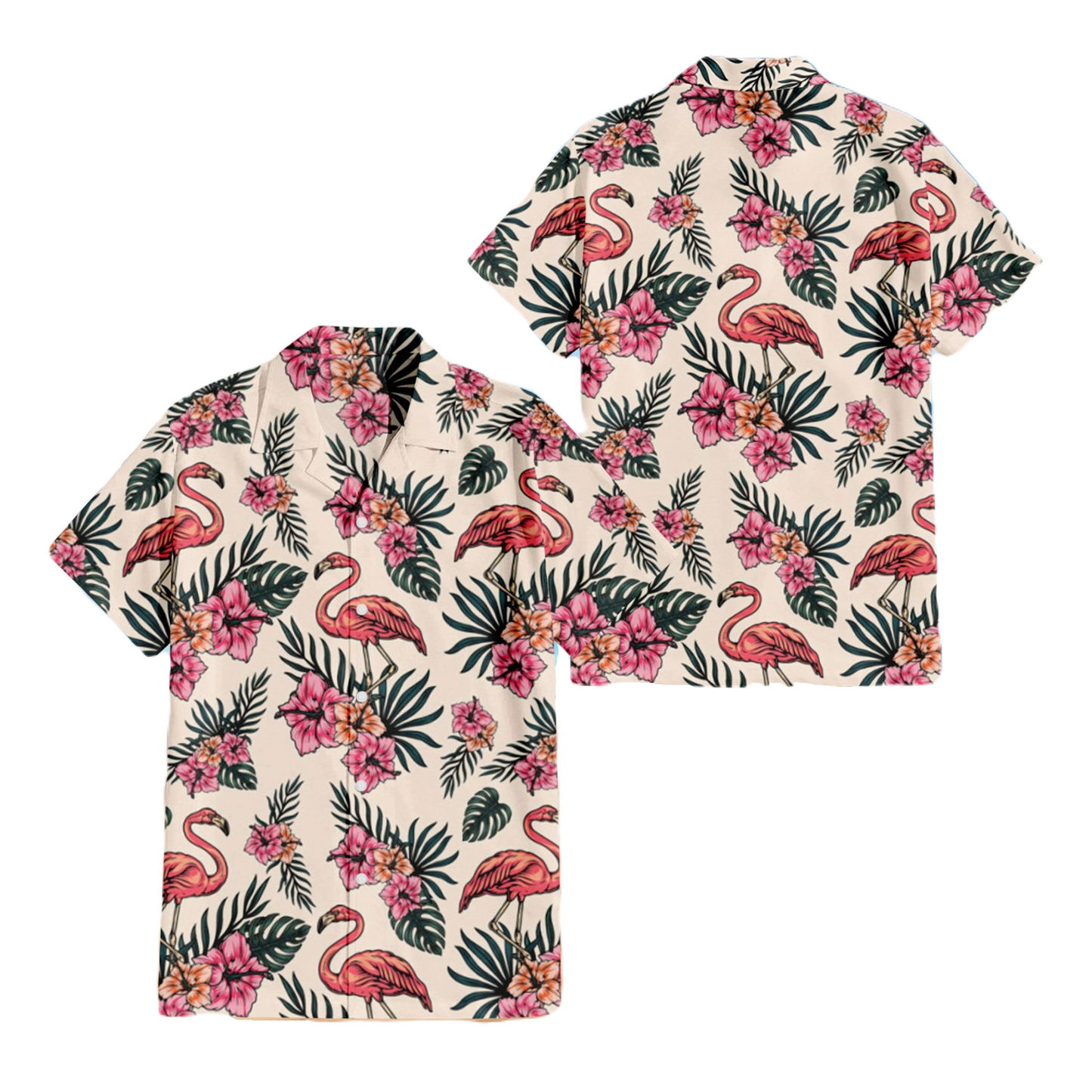 NoClaws Flamingo Hawaii Shirt Flamingo Hibiscus Flower Pattern Hawaiian Shirt Pink Unisex