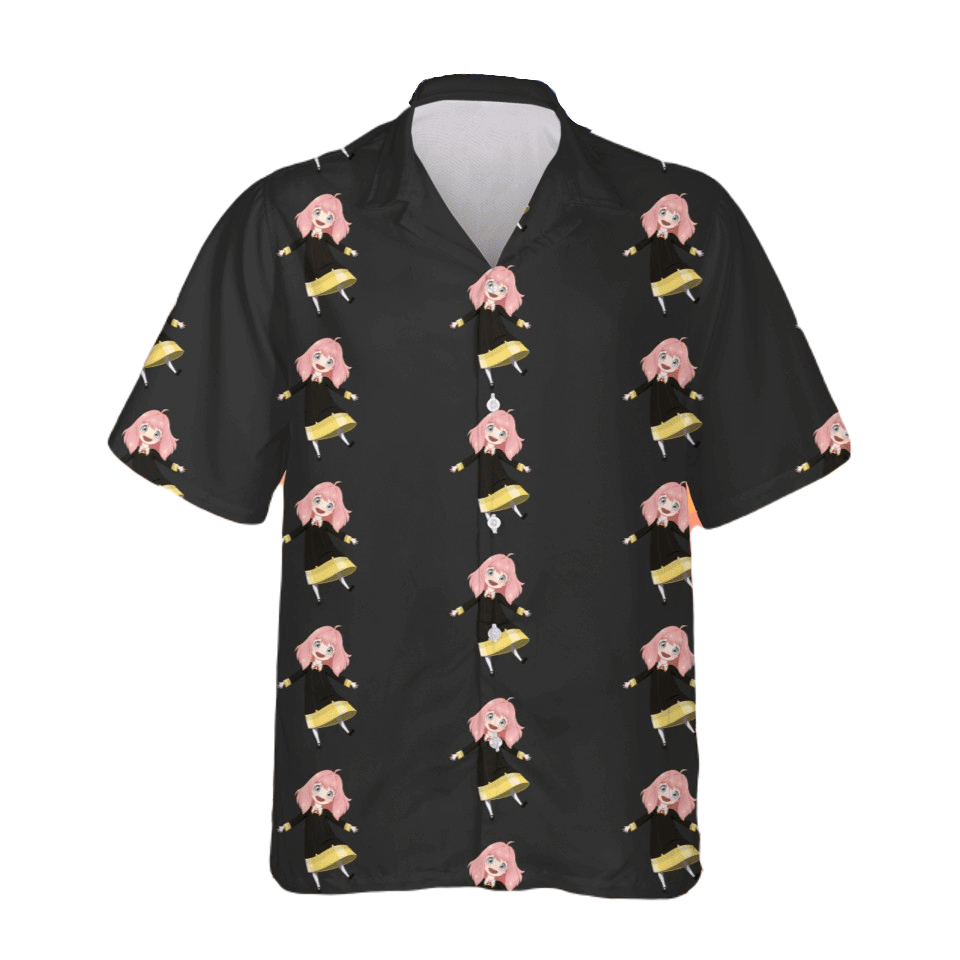 NoClaws NoClaws Spyxfamily Hawaii Shirt Cute Anya Forger Pattern Hawaiian Shirt Black Unisex