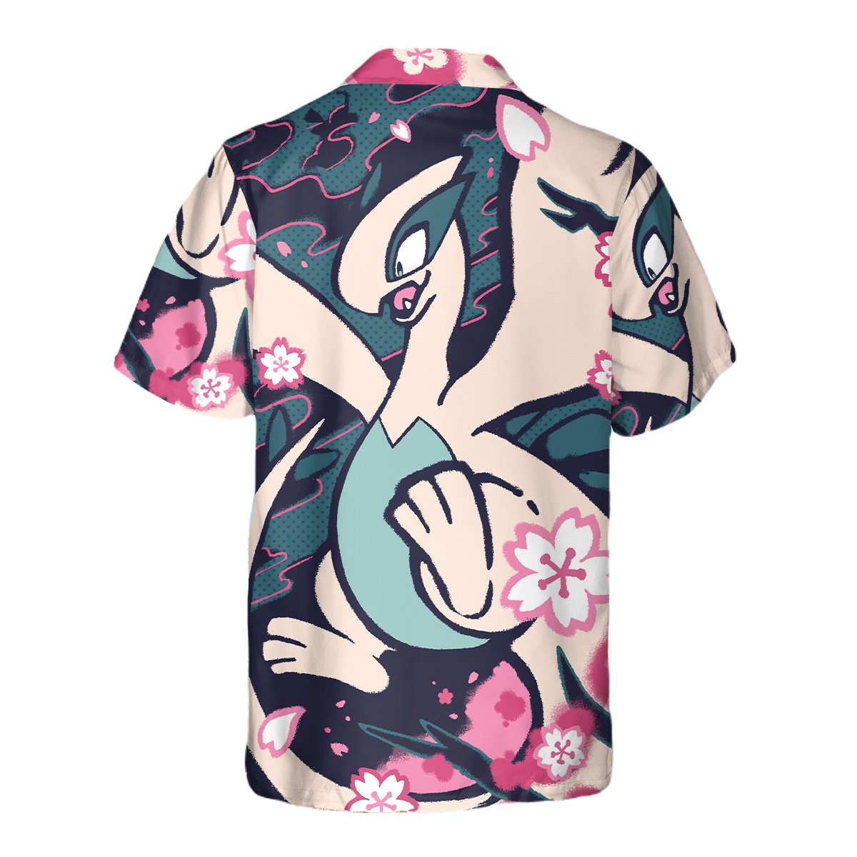 NoClaws Pokemon Hawaii Shirt Pokemon Venusaur Cherry Blossom Pattern Aloha Shirt Colorful Unisex
