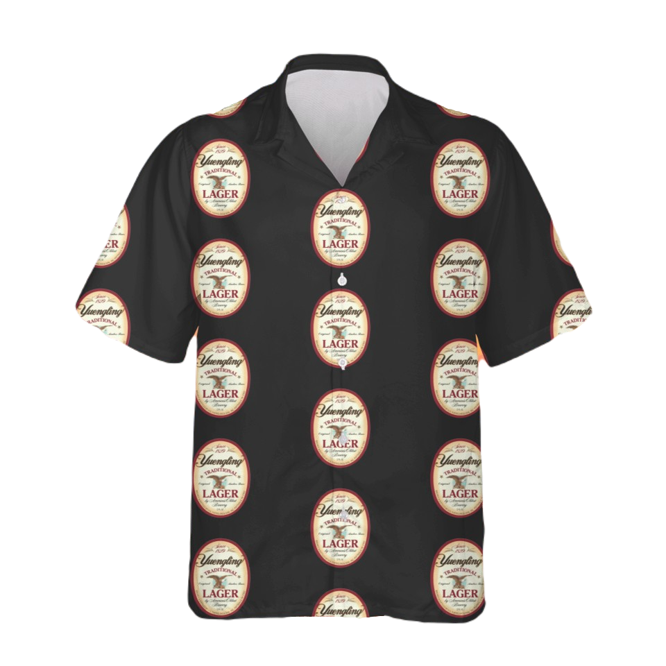 NoClaws Yuengling Hawaii Shirt Yuengling Lager Classic Beer Symbol Pattern Hawaiian Shirt Black Unisex