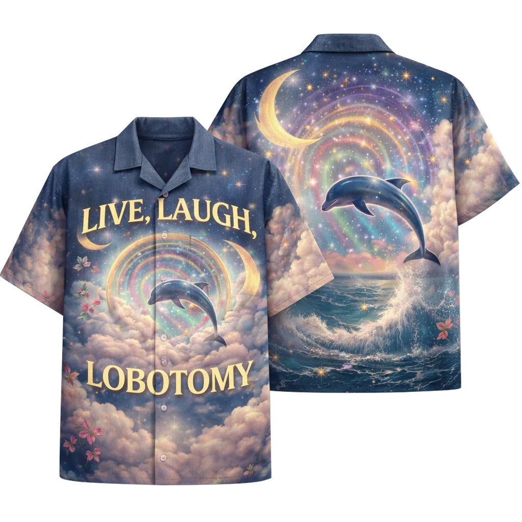 Dolphin Rainbow Hawaiian Shirt, Live Laugh Lobotomy Aloha Shirt, Trippy Ocean Dream Shirt
