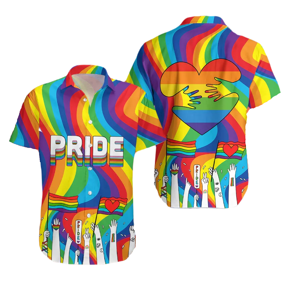 NoClaws NoClaws LGBT Hawaii Shirt Pride Month Celebrate Heart Shape Hawaiian Shirt Colorful Unisex