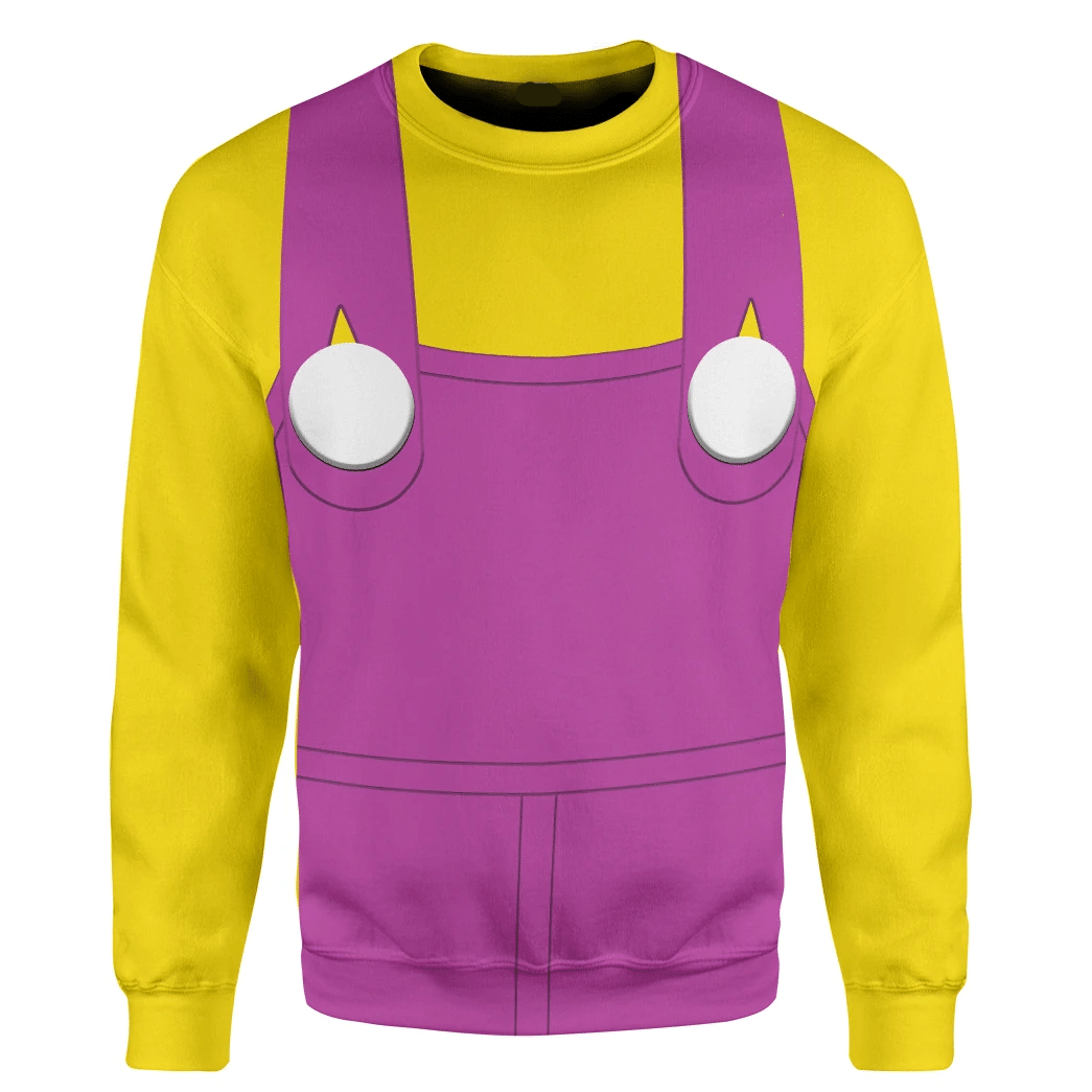 Super Mario Costume Hoodie Game Character Wario Costume T-shirt Yellow Pink Unisex Adults