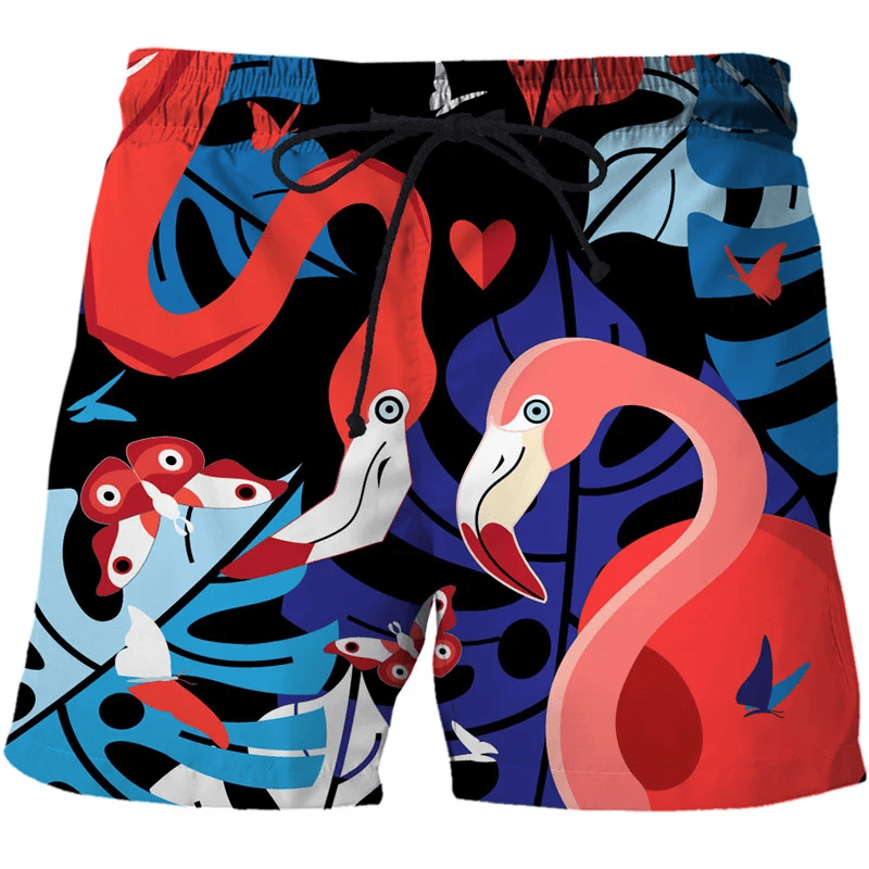 Flamingo Shorts Flamingo and Butterflies Pattern Beach Shorts Pink Blue