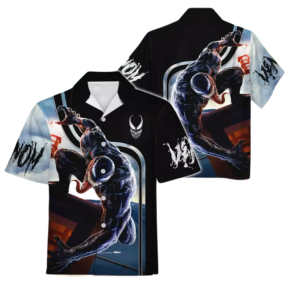 Venom Hawaii Shirt Disney Venom Anti-Hero Character Graphic Hawaiian Shirt Black Unisex