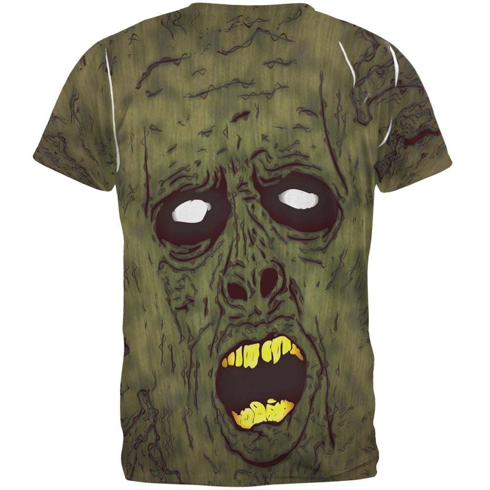 Zombie T-shirt Halloween Dirty Ugly Zombie Face T-shirt Green Unisex