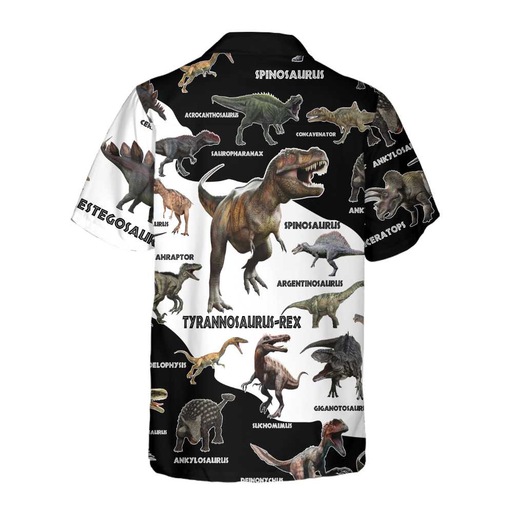 NoClaws Dinosaur Hawaii Shirt All Types Of Dinosaur Names Pattern Hawaiian Shirt Black White Unisex