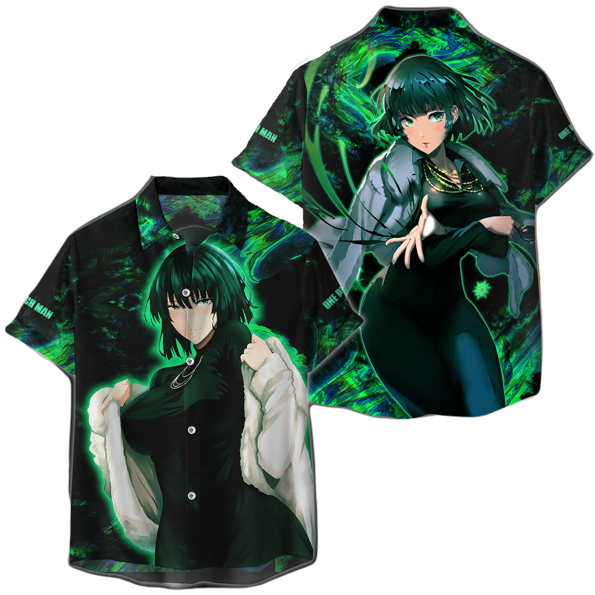 NoClaws NoClaws One Punch Man Hawaii Shirt One Punch Man Fubuki B-Class Hero Hawaiian Shirt Black Green Unisex