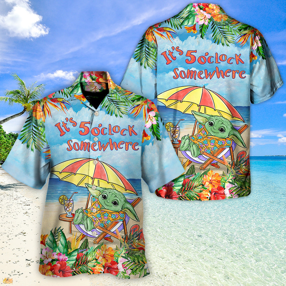 SW Baby Yoda In The Beach It’s 5 O’clock Somewhere Print - Hawaiian Shirt