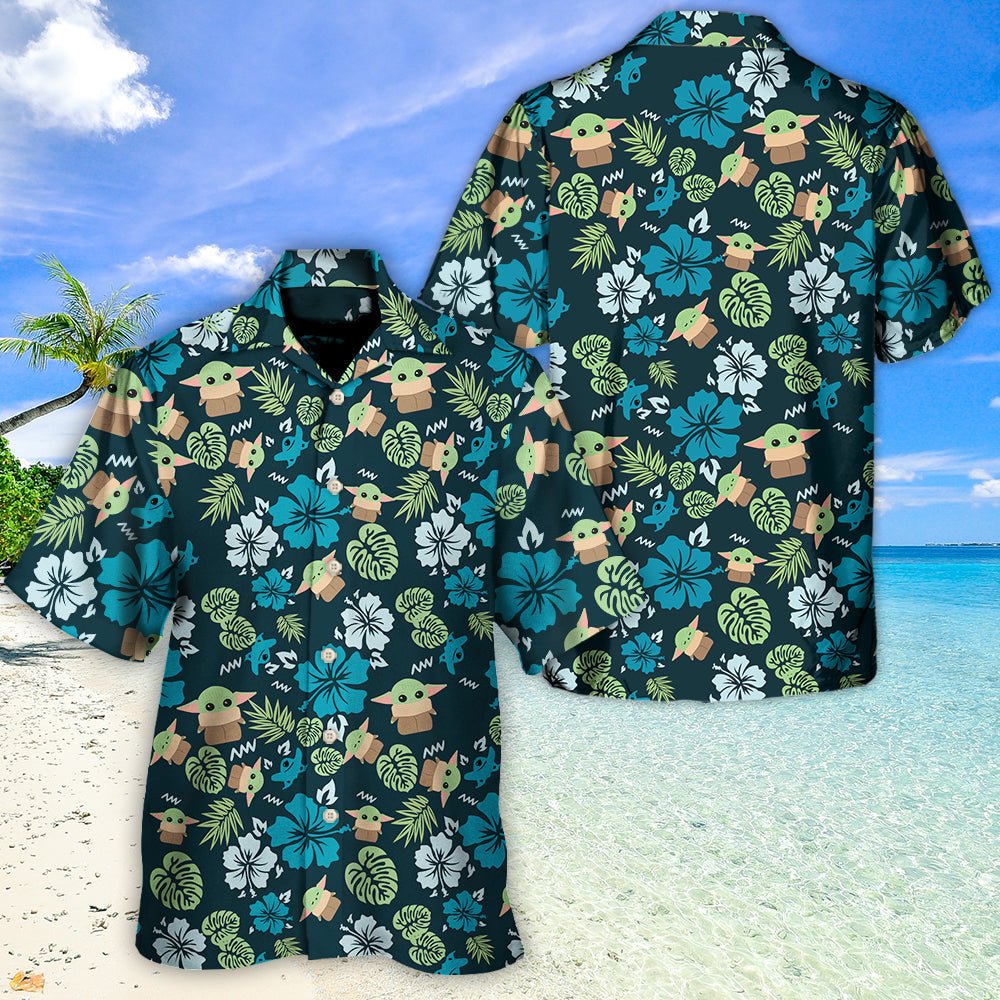 Starwars The Mandalorian Grogu Baby Yoda Leaves Hawaiian Shirt