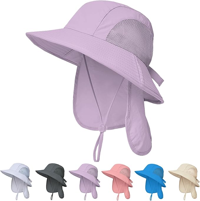 Toddler Kids Sun Hats with Neck Flap Boys Girls Wide Brim UPF 50+