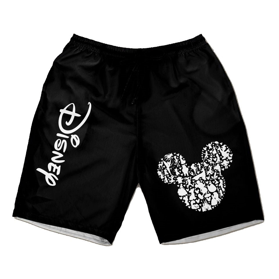 Disney Shorts Disney Characters Silhouette Mouse Head Beach Shorts Black White