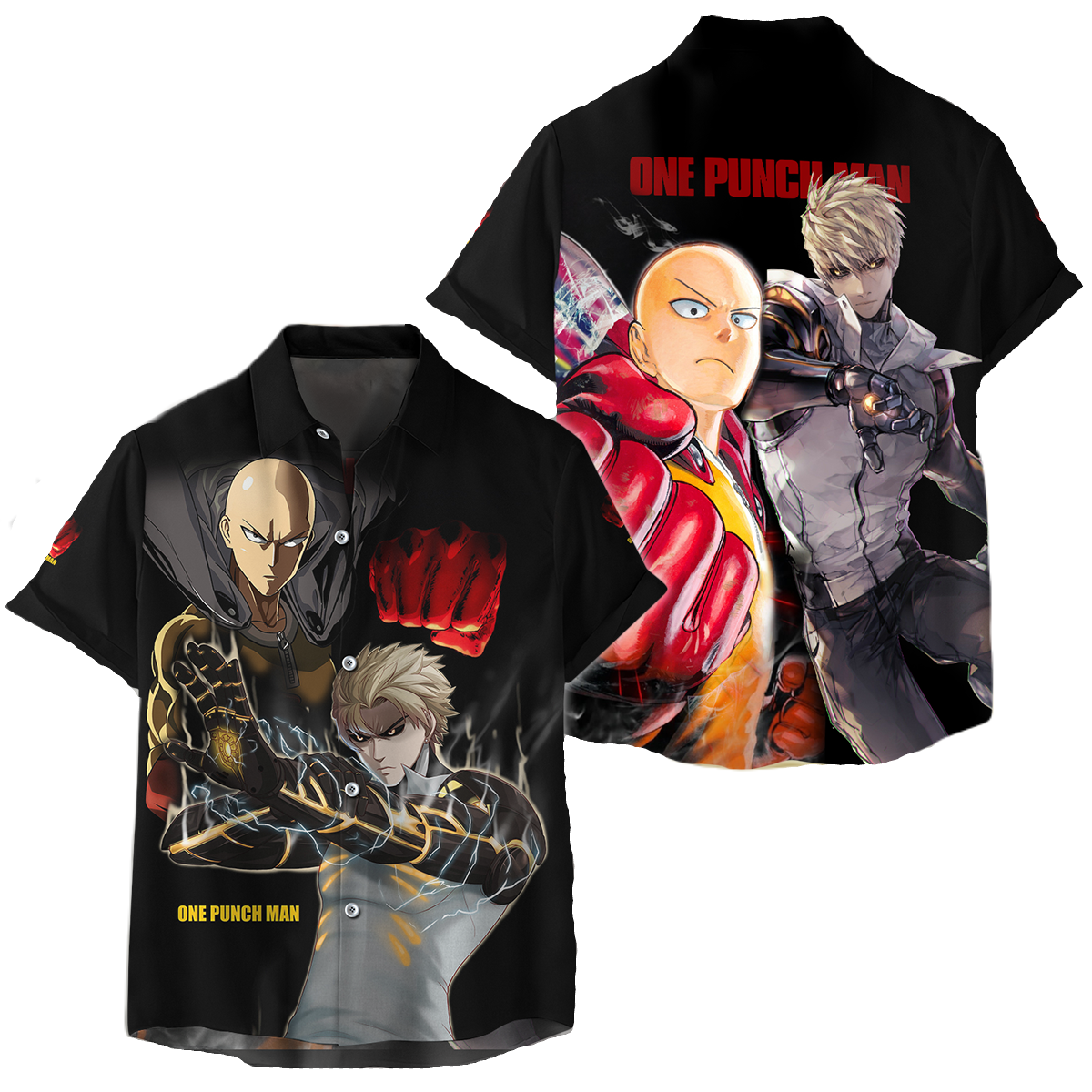 NoClaws NoClaws One Punch Man Hawaii Shirt One Punch Man Saitama Genos In Battle Hawaiian Shirt Black Unisex