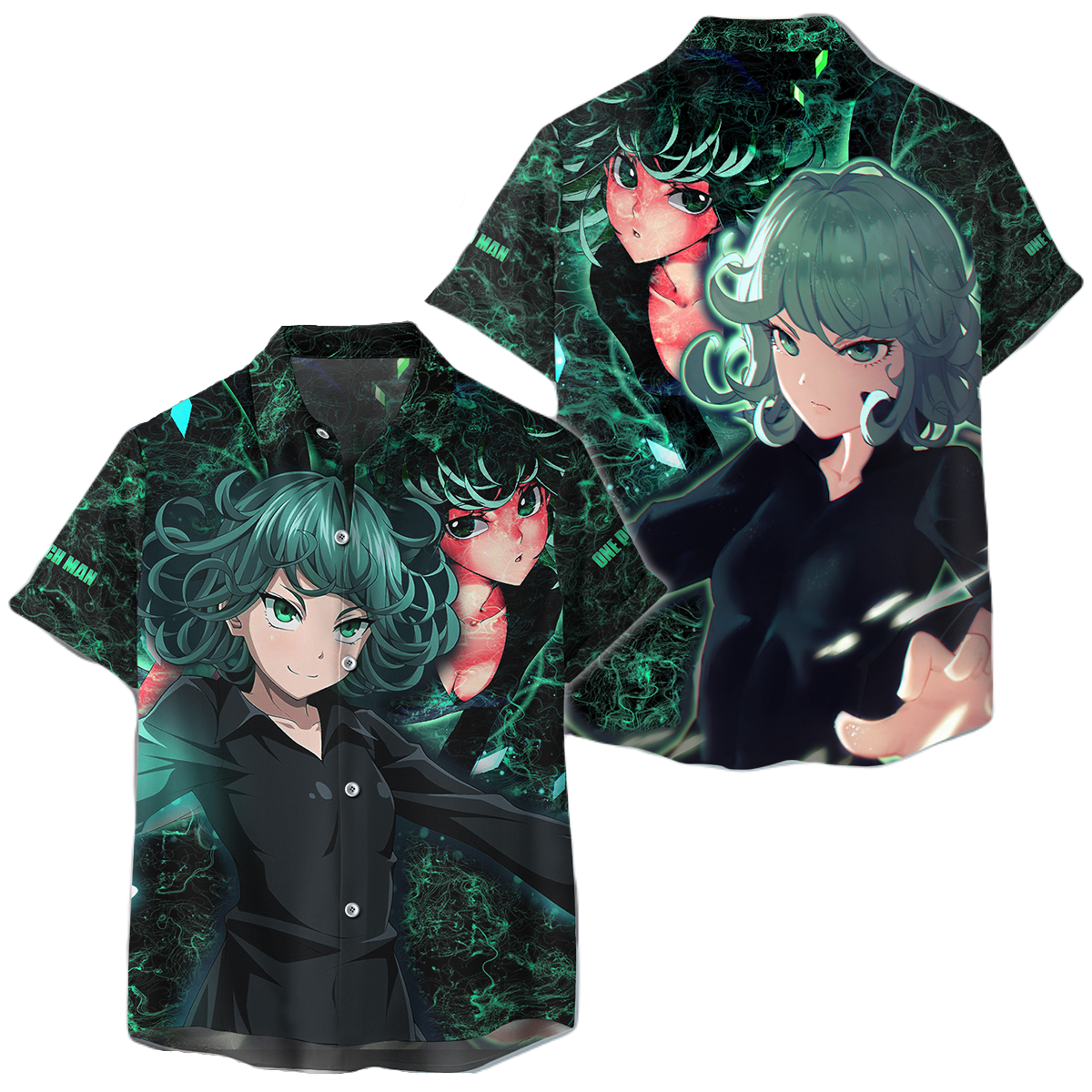 NoClaws NoClaws One Punch Man Hawaii Shirt One Punch Man Tatsumaki Graphic Hawaiian Shirt Green Unisex