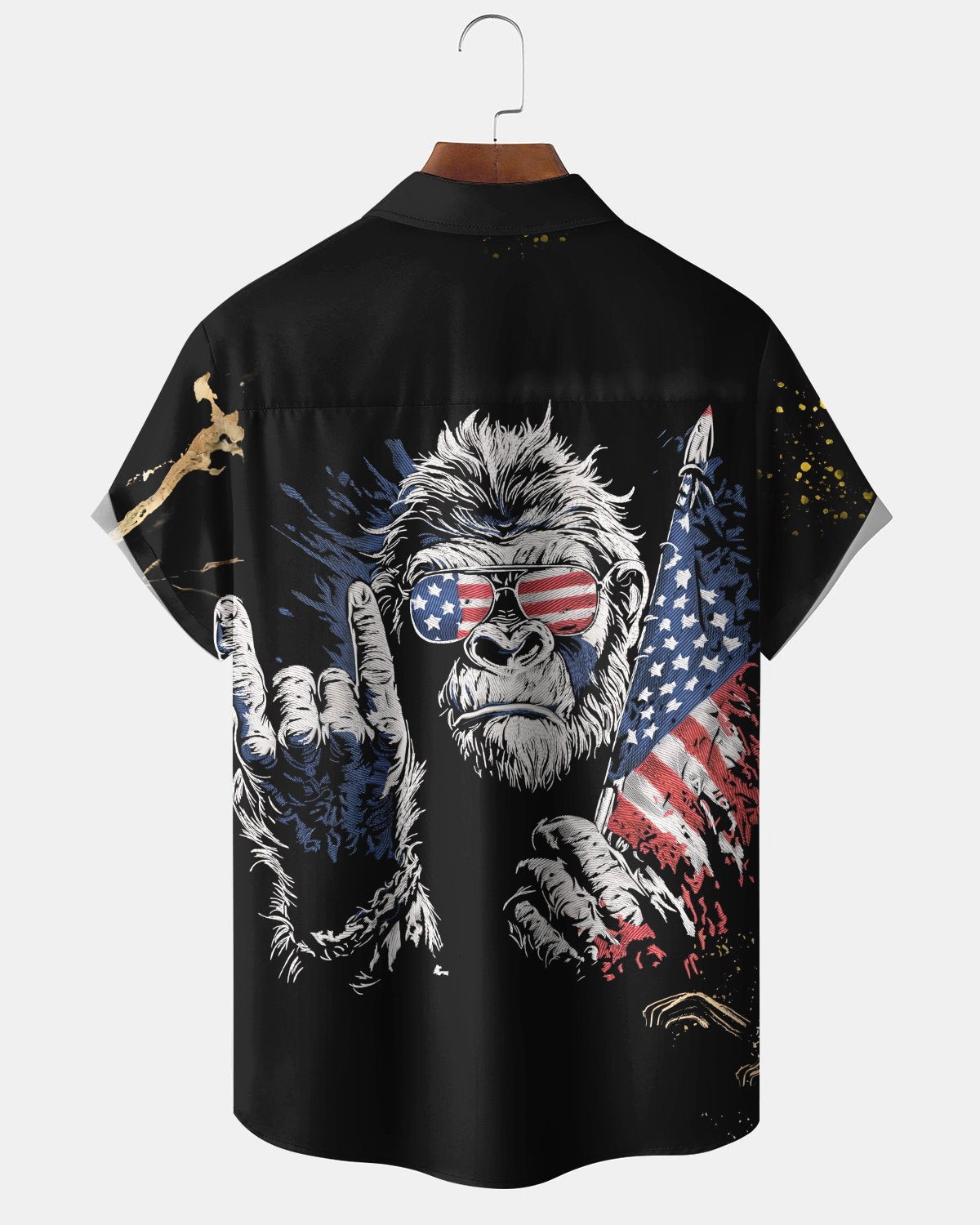 Alohadaddy® Men's Short-Sleeve Button-Down Shirt USA 250th Anniversary Bigfoot Print, Pocket Cardigan Style