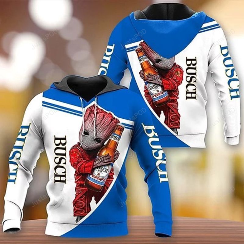 Beer Hoodie Busch Beer Baby Groot Blue White Hoodie Amazing Beer