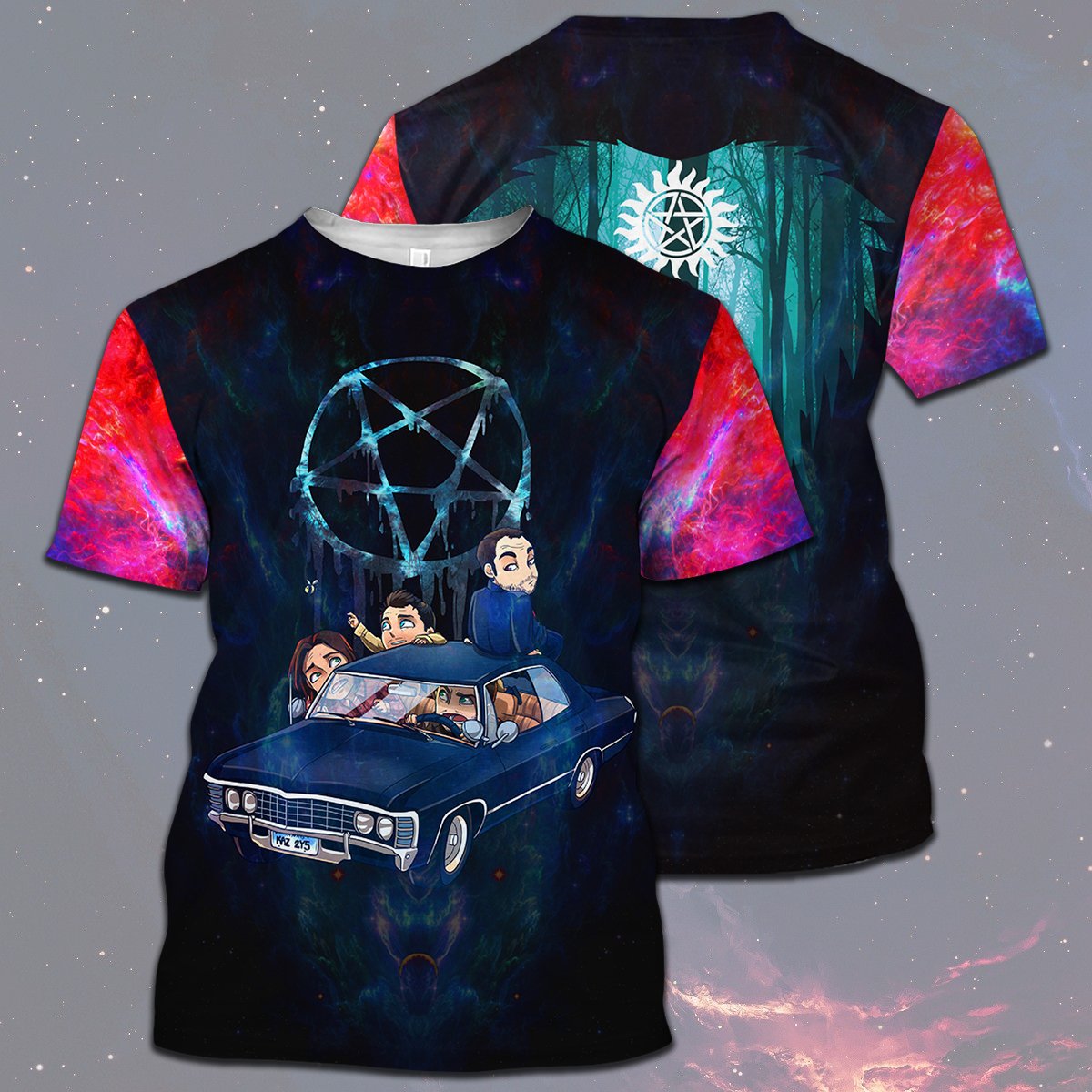 Supernatural T-shirt Chibi Cute Characters Supernatural Logo Blue T-shirt Hoodie