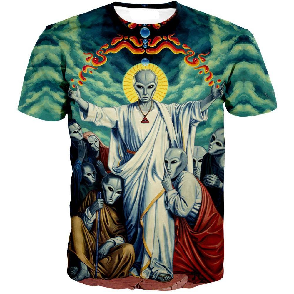 Alien God Shirt Alien Christ Art Blue T-shirt Men Women Adult Unisex Full Print