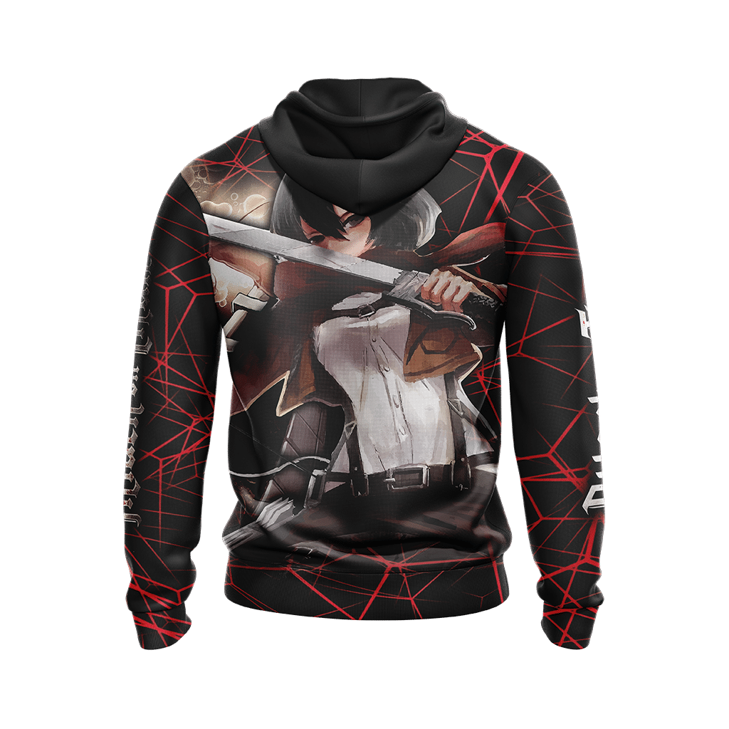 Attack On Titan Hoodie Attack On Titan Mikasa Ackerman In Action Hoodie Black Red Unisex