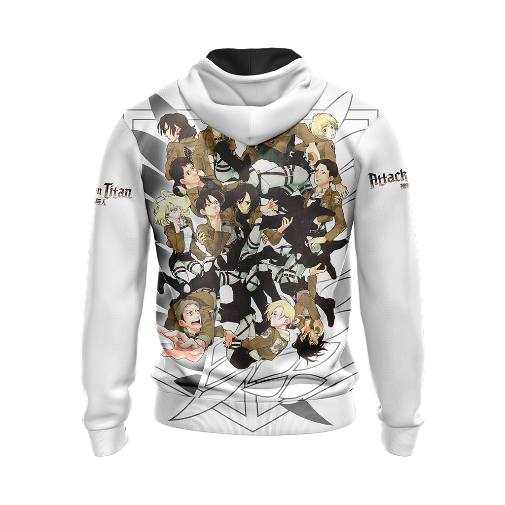 Attack On Titan Hoodie Attack On Titan Chibi Characters Pattern Hoodie White Unisex