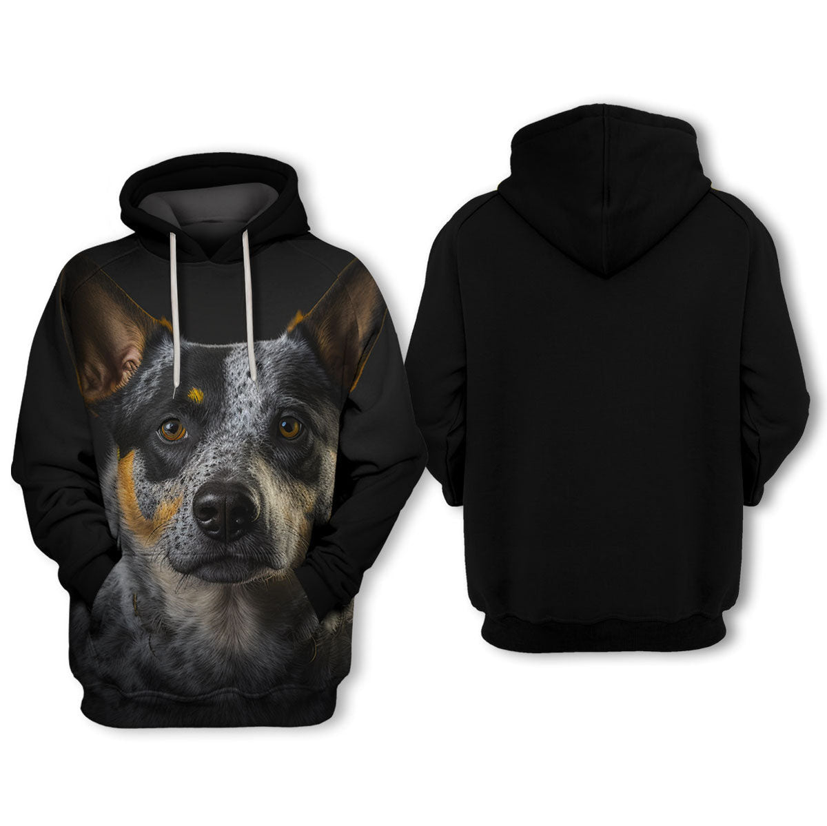 Dog Hoodie Australian Cattle Dog Face Graphic Hoodie Black Unisex