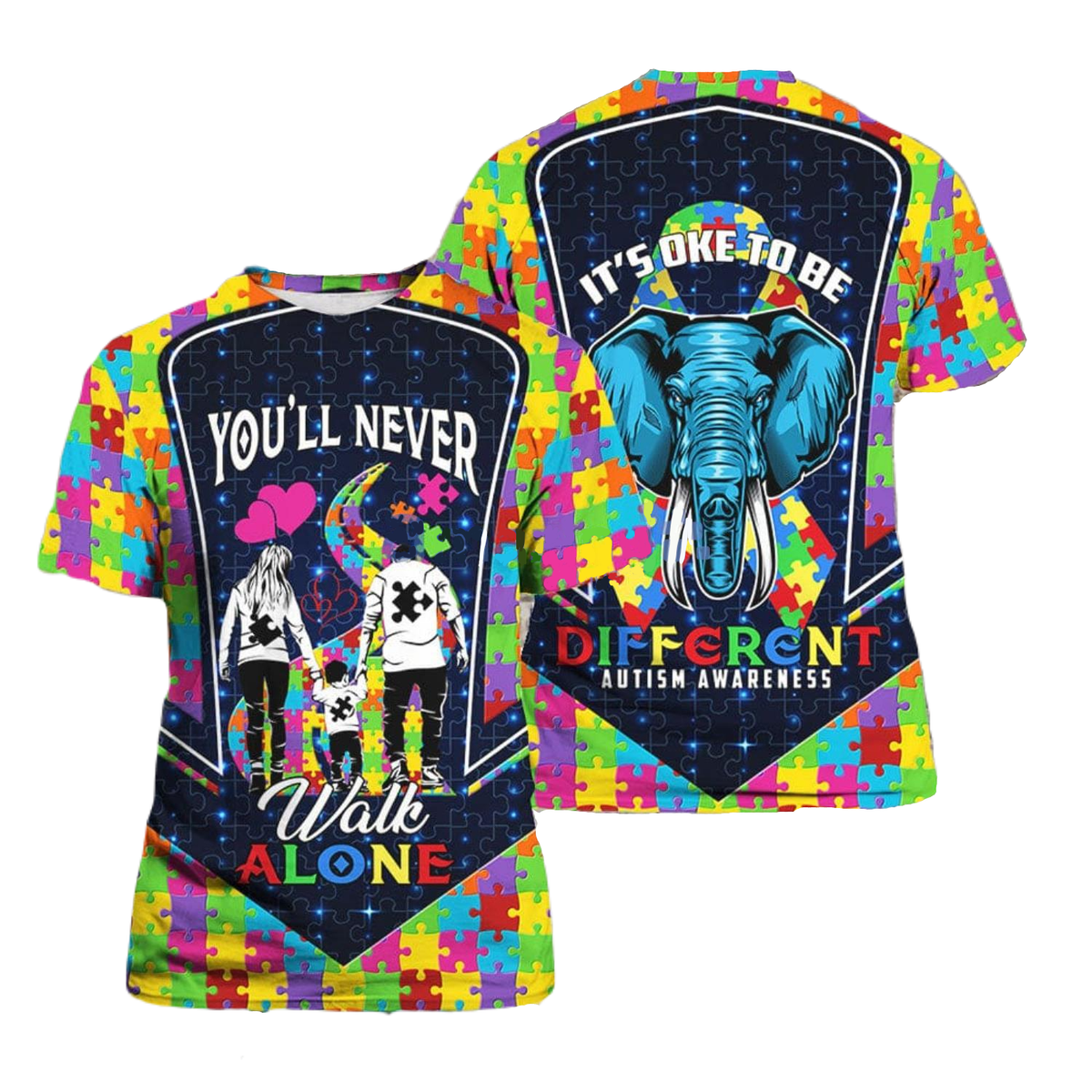 Autism T-shirt Autism Awareness Youβll Never Walk Alone T-shirt Colorful Unisex