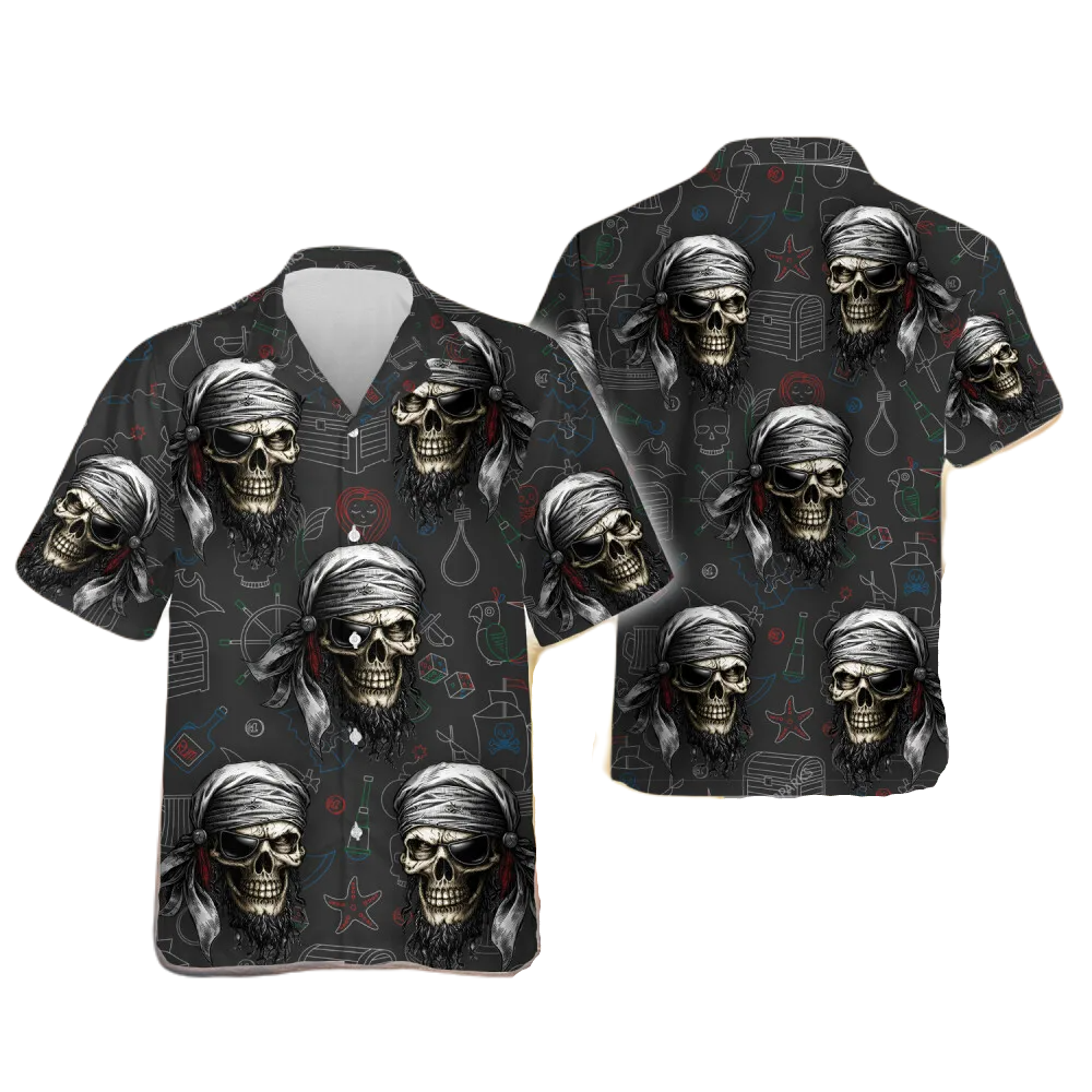 NoClaws Skull Hawaii Shirt Pirate Skull Items Pattern Hawaiian Shirt Black Unisex