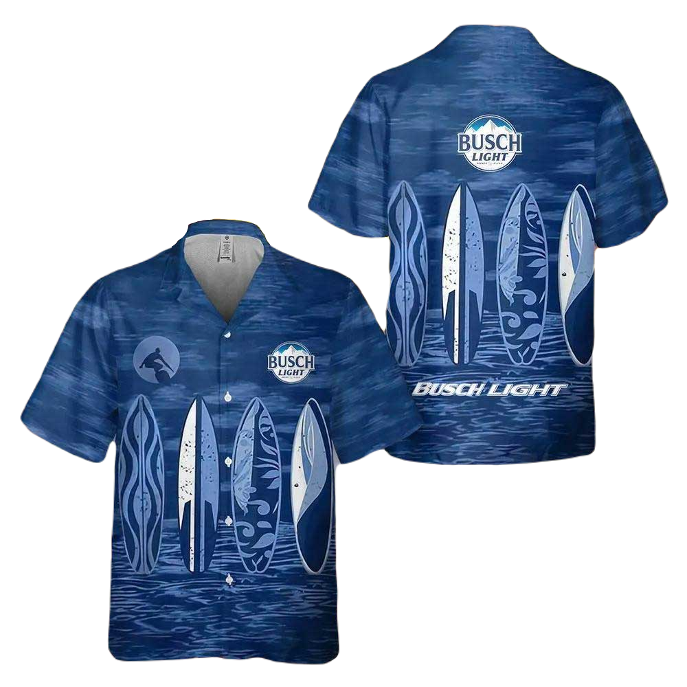 NoClaws Busch Light Hawaii Shirt Busch Light Surfboard Pattern Hawaiian Shirt Blue Unisex