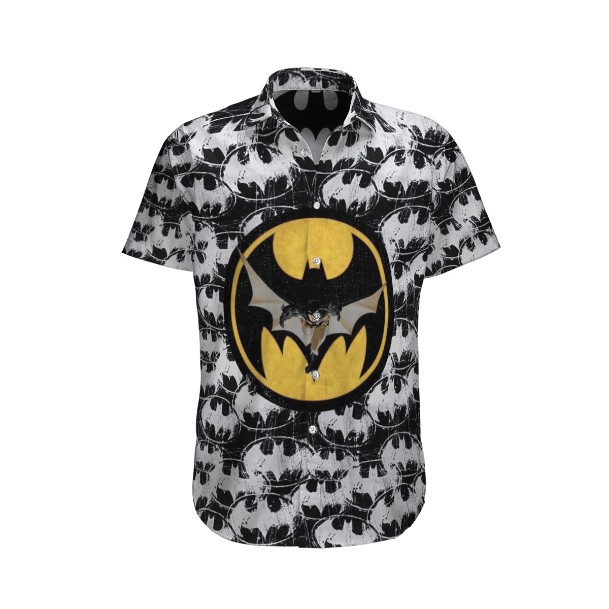 NoClaws Batman Hawaii Shirt DC Batman Graphic Symbol Grunge Style Hawaiian Shirt Black Gray Unisex