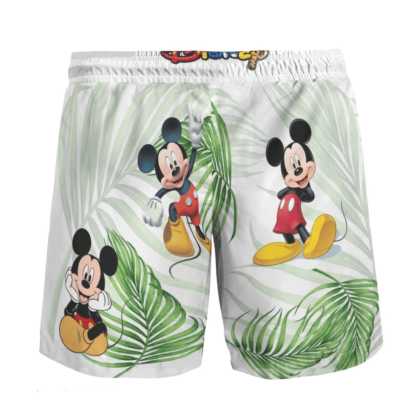 Mickey Mouse Shorts Mickey Mouse Tropical Palm Leaves Pattern Beach Shorts White