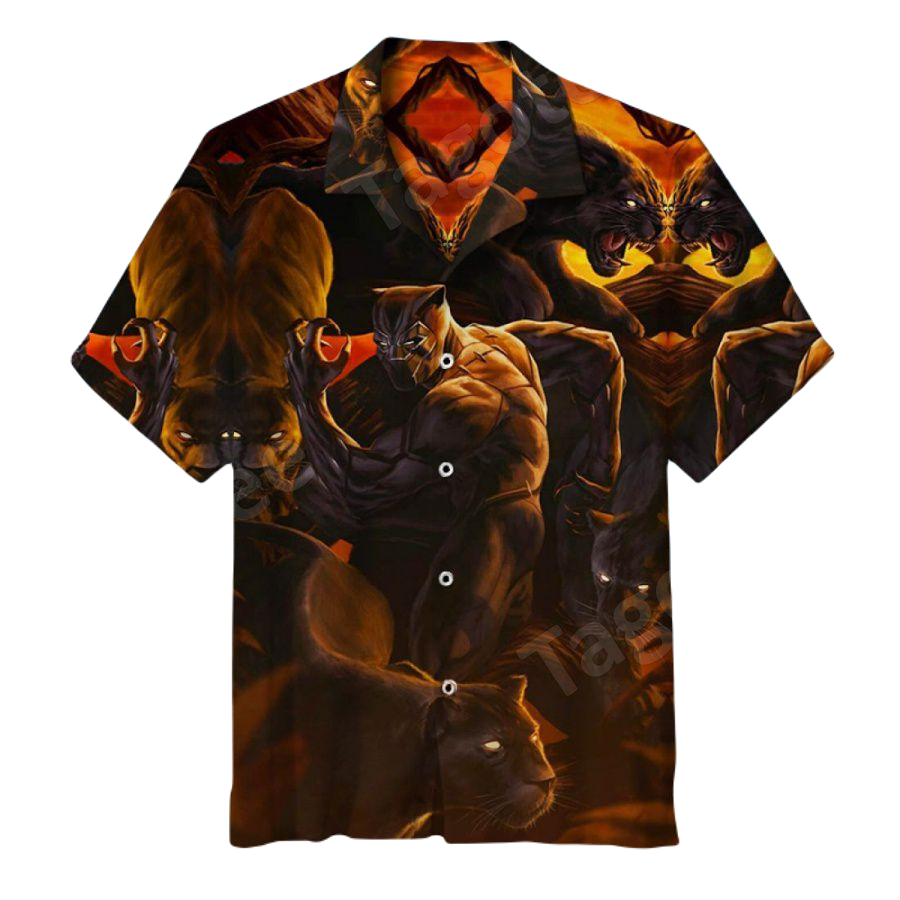 NoClaws Black Panther Hawaii Shirt Marvel Black Panther Graphic Aloha Shirt Brown Unisex Adults New Release