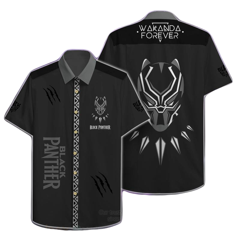 NoClaws Black Panther Hawaii Shirt Marvel Black Panther Wakanda Forever Aloha Shirt Black Unisex Adults New Release