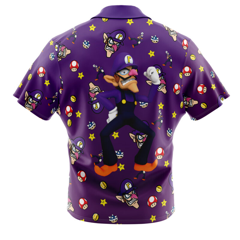 Waluigi Pattern Super Mario Bros Button Up Hawaiian Shirt