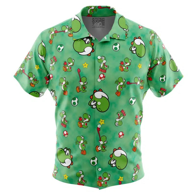 Yoshi Pattern Super Mario Bros Button Up Hawaiian Shirt