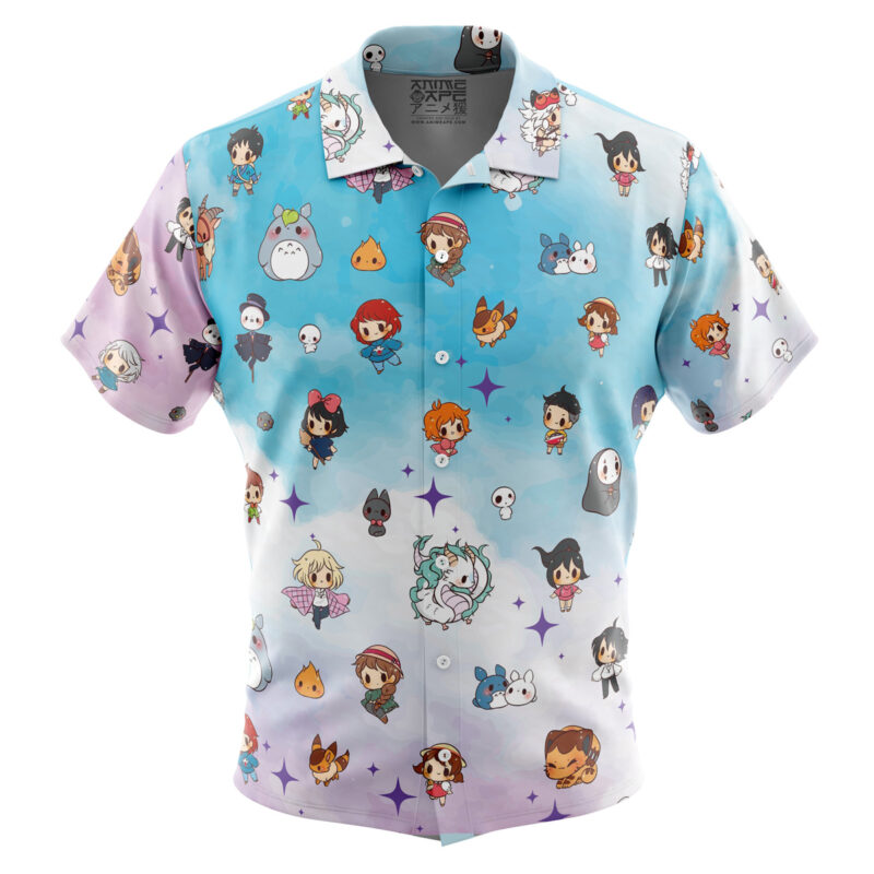 Chibi Studio Ghibli Pattern Button Up Hawaiian Shirt