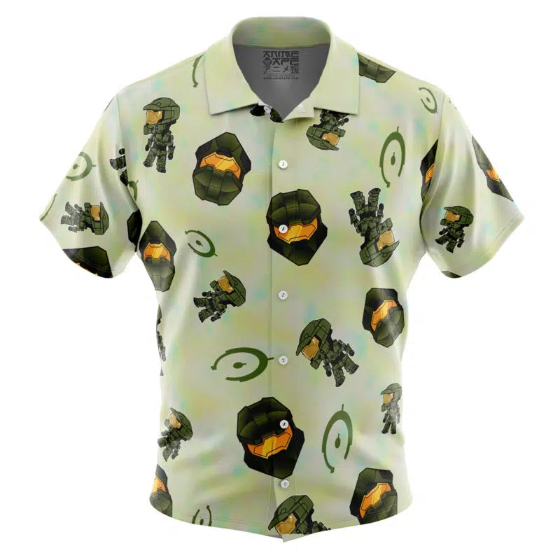 Halo Pattern Gaming Button Up Hawaiian Shirt