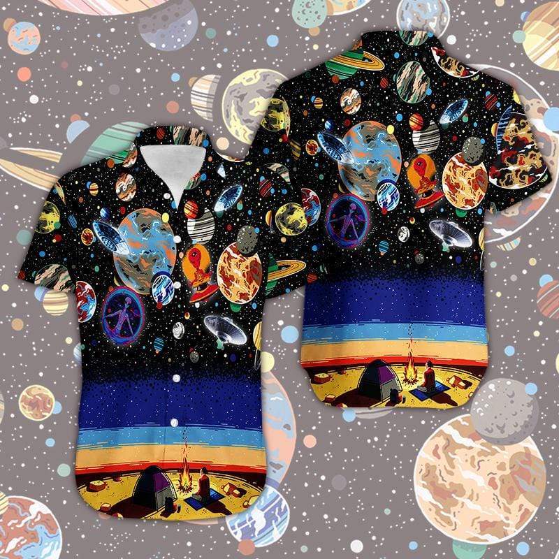 Gifury Alien UFO Hawaii Shirt Camping With UFO Galaxy Hawaiian Shirt UFO Aloha Shirt 2023