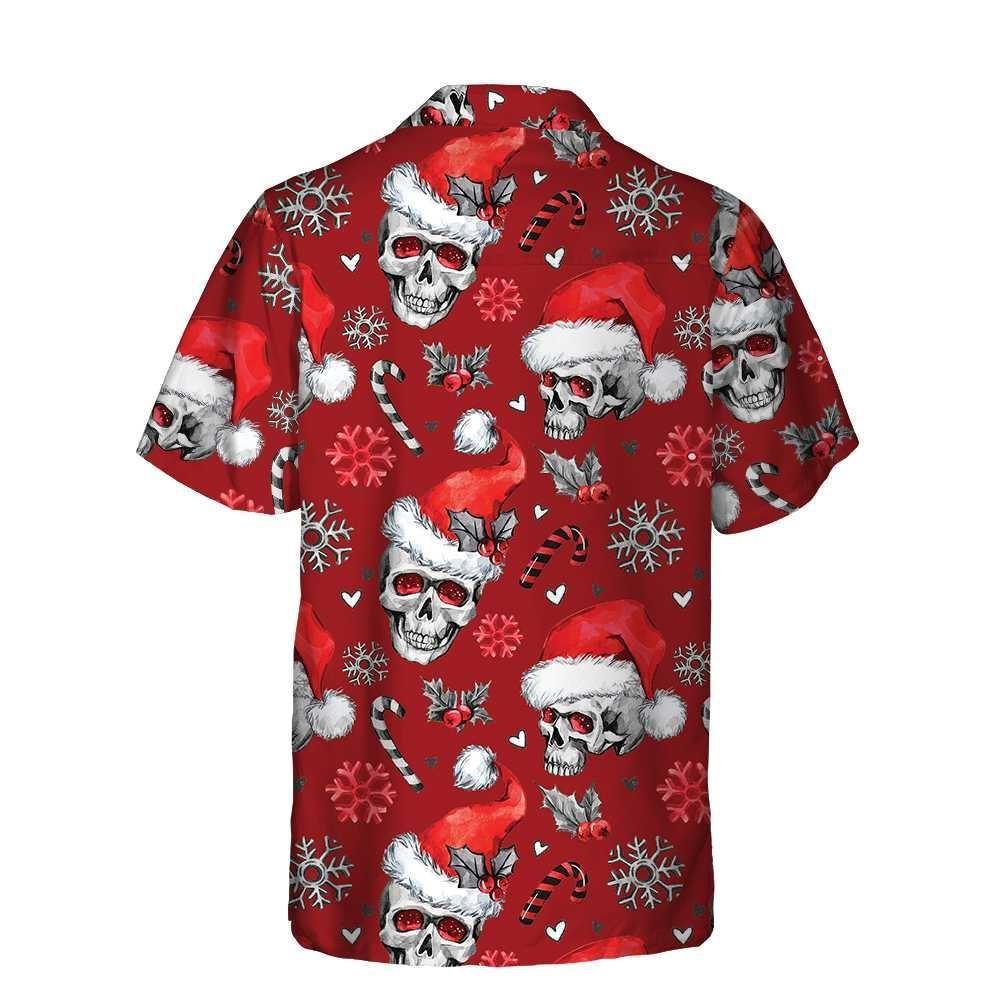 NoClaws Christmas Hawaii Shirt Christmas Skulls With Candy Canes Hawaiian Shirt Red Unisex