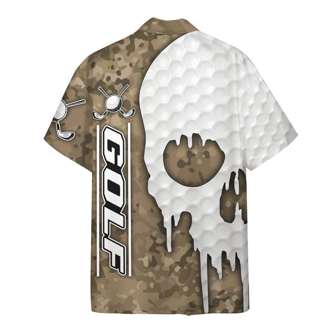 NoClaws Golf Hawaii Shirt Skull Camo Golf Ball Skin Pattern Hawaiian Shirt White Brown Unisex