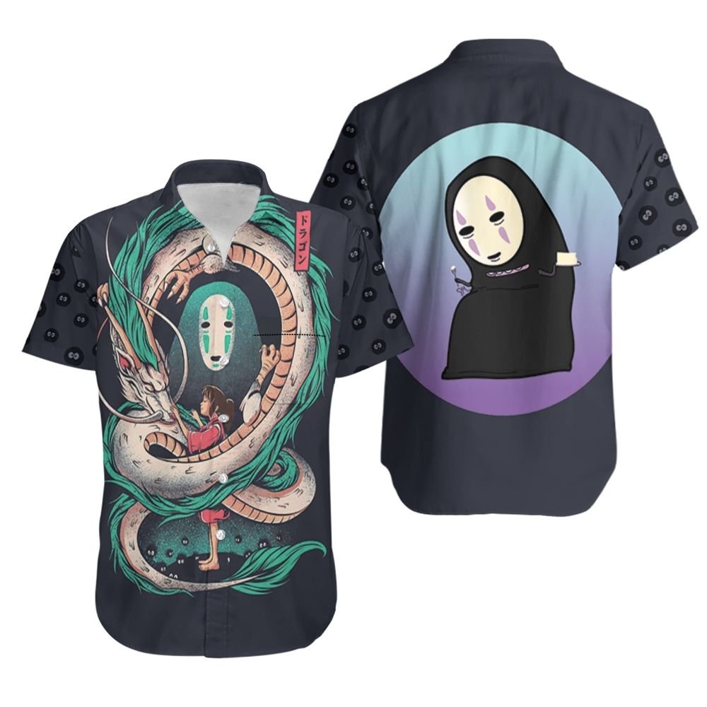 NoClaws Studio Ghibli Hawaii Shirt Chihiro Kohaku And Kaonashi Haku Hawaiian Shirt Black Unisex