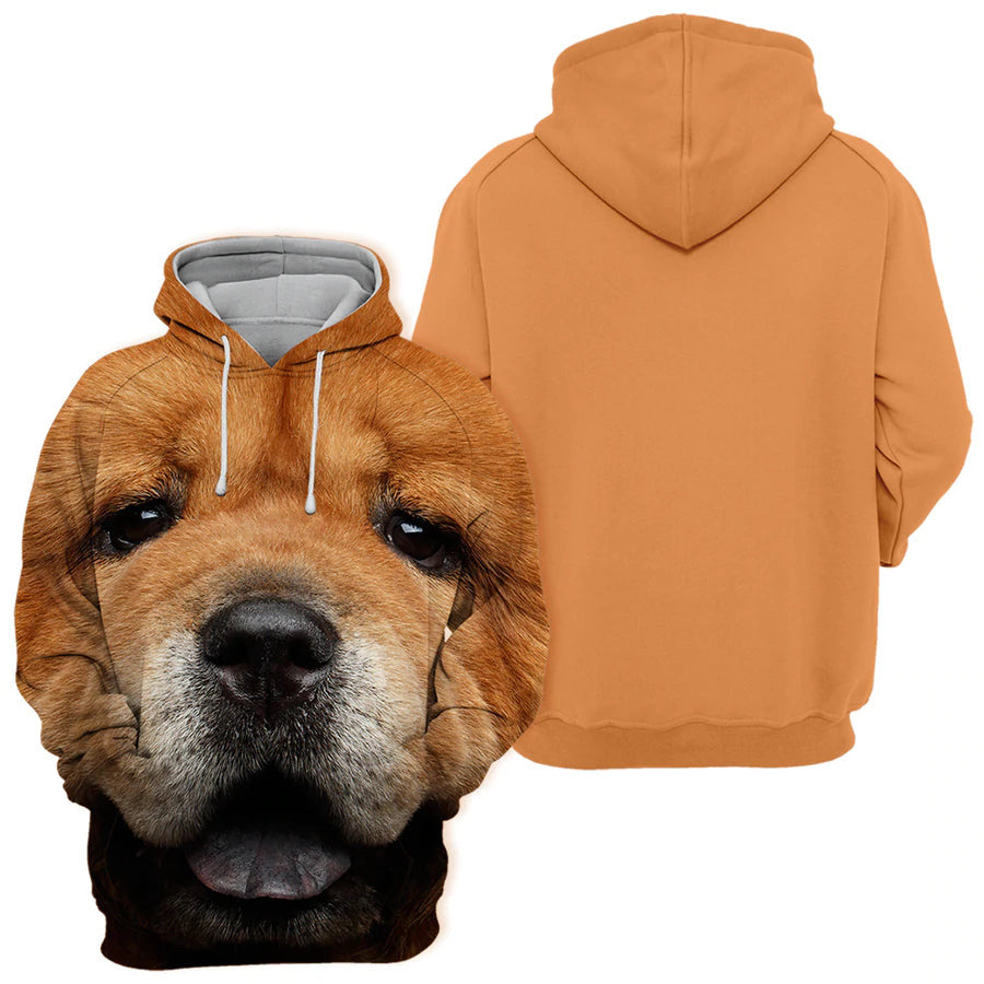Dog Hoodie Chow Chow Dog Face Graphic Hoodie Brown Unisex