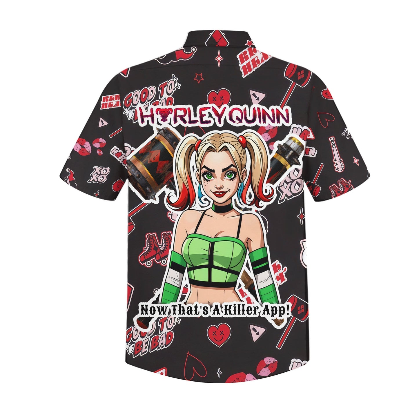 Harley Quinn Hawaii Shirt DC Harley Quinn Now That's A Killer App Hawaiian Shirt Black Red Unisex