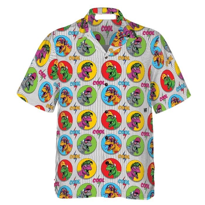 NoClaws Dinosaur Hawaii Shirt Retro Cool Style Dinosaur Pattern Hawaiian Shirt Colorful Unisex