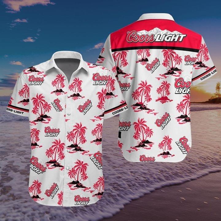 Beer Hawaii Shirt Coors Light Beer Logo Palm Trees Pattern Red Hawaiian Aloha Shirt