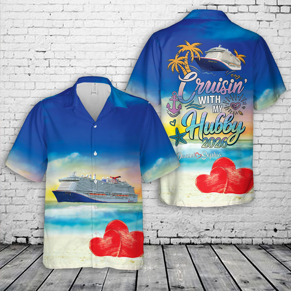 Custom Couple Name & Year Carnival Cruise Line Mardi Gras Valentine's Day Hubby Hawaiian Shirt
