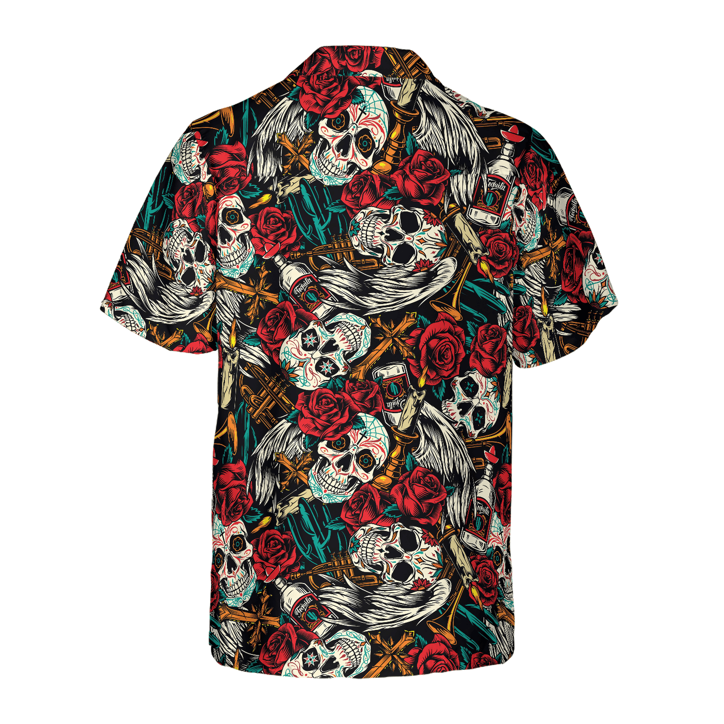 NoClaws Skull Hawaii Shirt Sugar Skull Rose Candle Pattern Hawaiian Shirt Red White Unisex