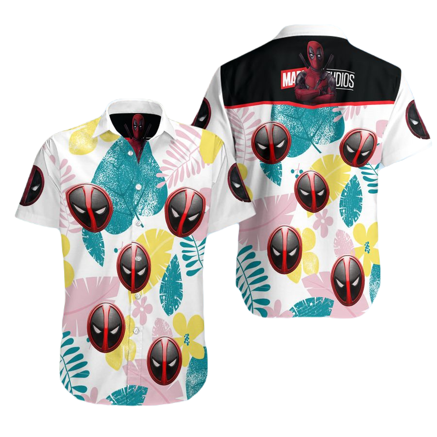 NoClaws Deadpool Hawaii Shirt Marvel Deadpool With Tropical Leaves Pattern Hawaiian Shirt Colorful Unisex