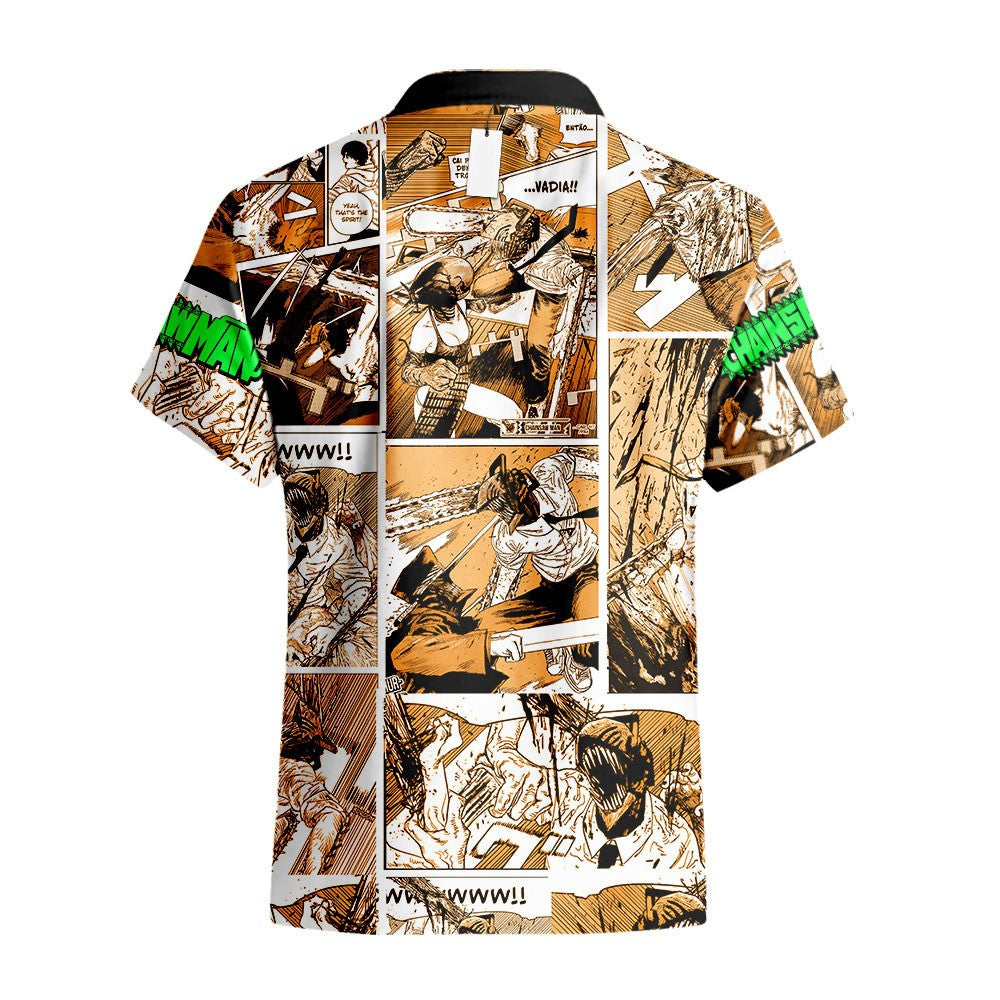 NoClaws Chainsaw Man Hawaii Shirt Denji Character Manga Style Pattern Aloha Shirt Brown Unisex