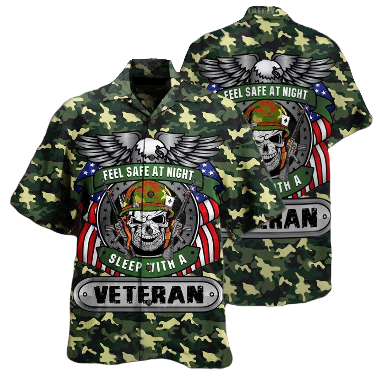 NoClaws Veteran Hawaii Shirt Feel Safe At Night Sleep With A Veteran Aloha Shirt Green Unisex